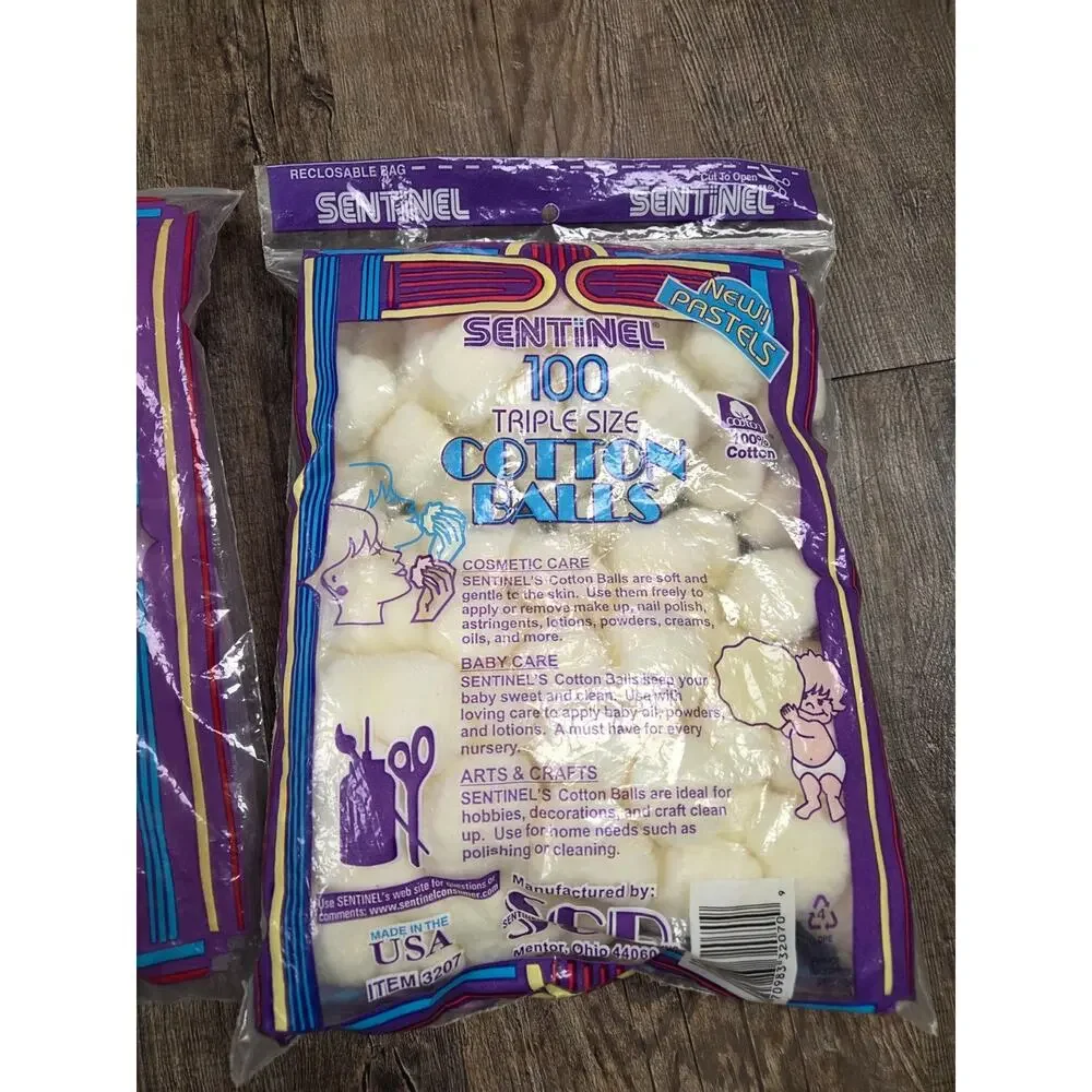 Sentinel Pastel Cotton Balls Triple Size Vintage Made in USA Purple Yellow
